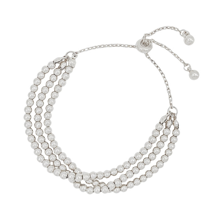 Silver Small Beaded 3 Layered Draw String Pull Bracelet