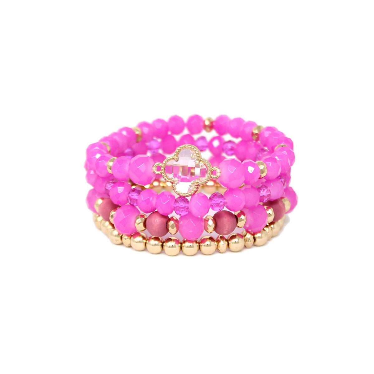 Hot Pink Crystal Beaded with Clover Bracelets