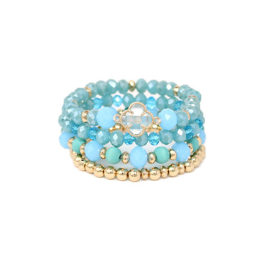 Turquoise Crystal Beaded with Clover Bracelets