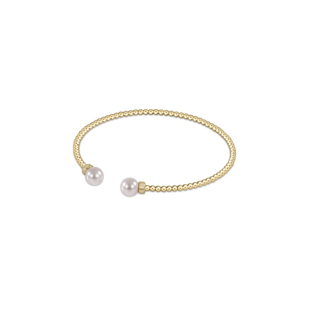 Classic Gold 2mm Bead Cuff - Pearl - The Season Boutique