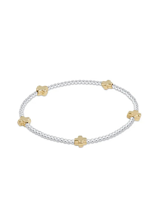 Signature Cross Small Sterling Mixed Metal Pattern 2mm Bead Bracelet