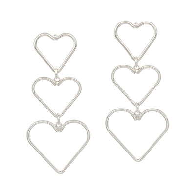 Open Silver Triple Drop Heart Earrings