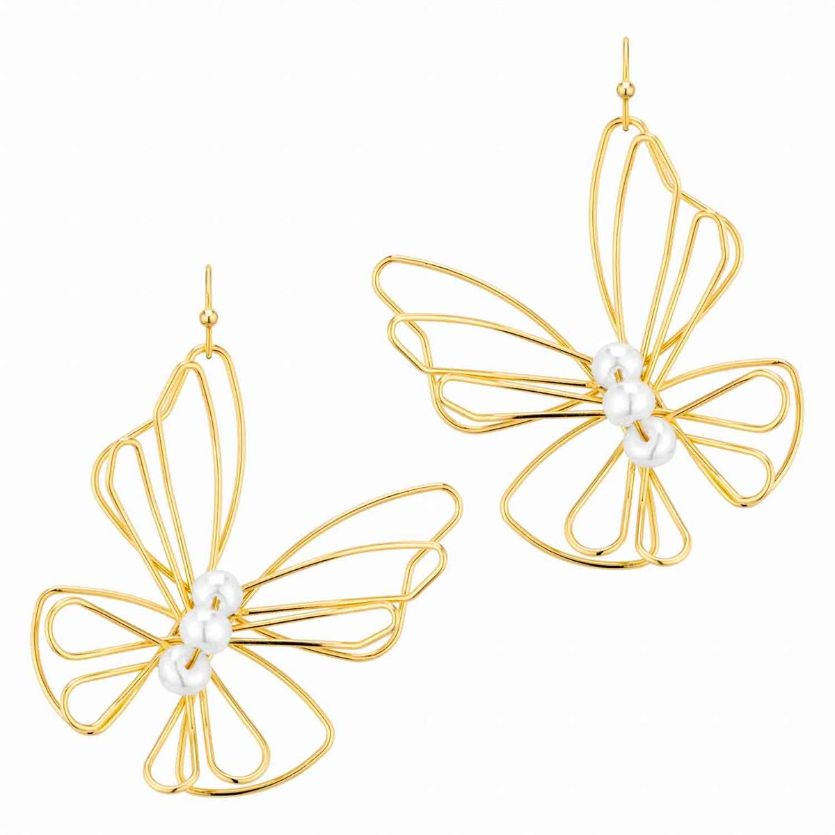 Gold Wired Butterfly with Pearls Earring