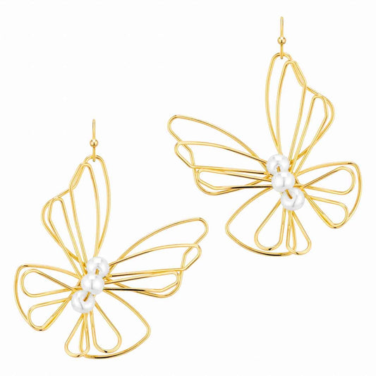 Gold Wired Butterfly with Pearls Earring