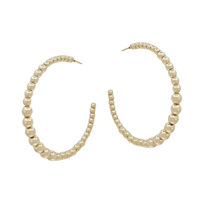 Gold Beaded Ball Hoop Earrings