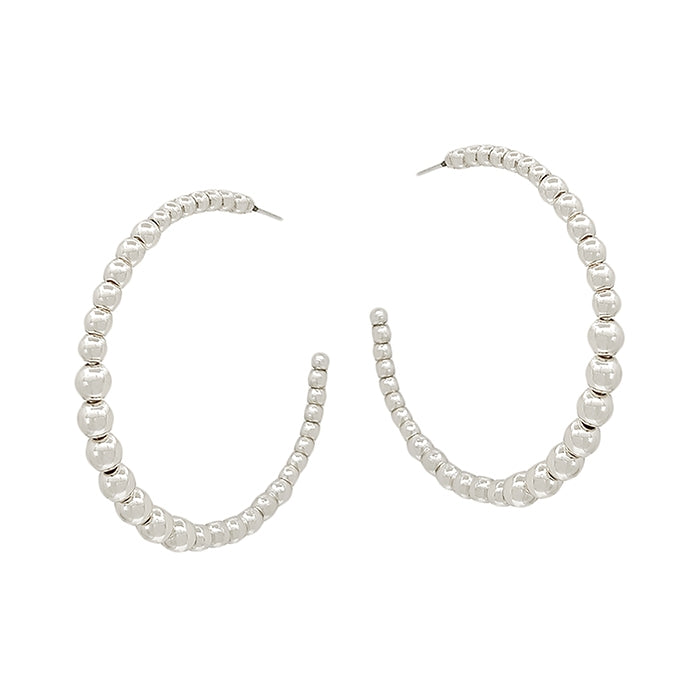 Silver Beaded Ball Hoop Earrings