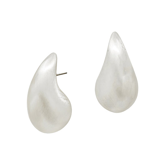 Matte Silver Teardrop Geometric Stud Earring