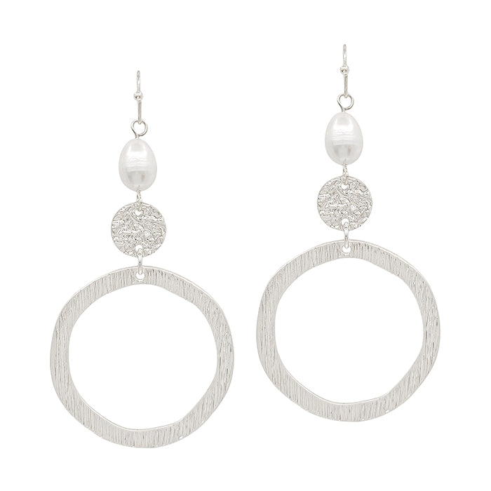 Silver Open Circle with Pearl Drop 2" Earring