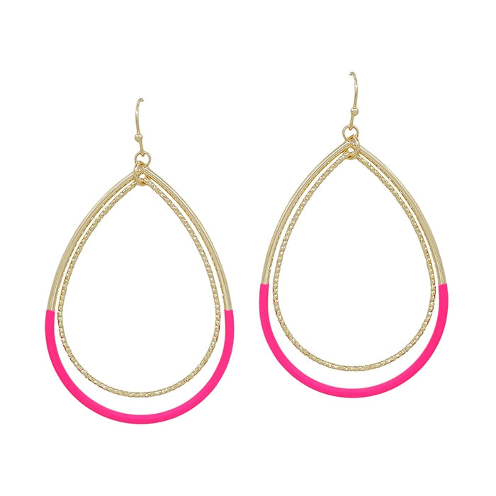 Hot Pink & Gold Teardrop Earring