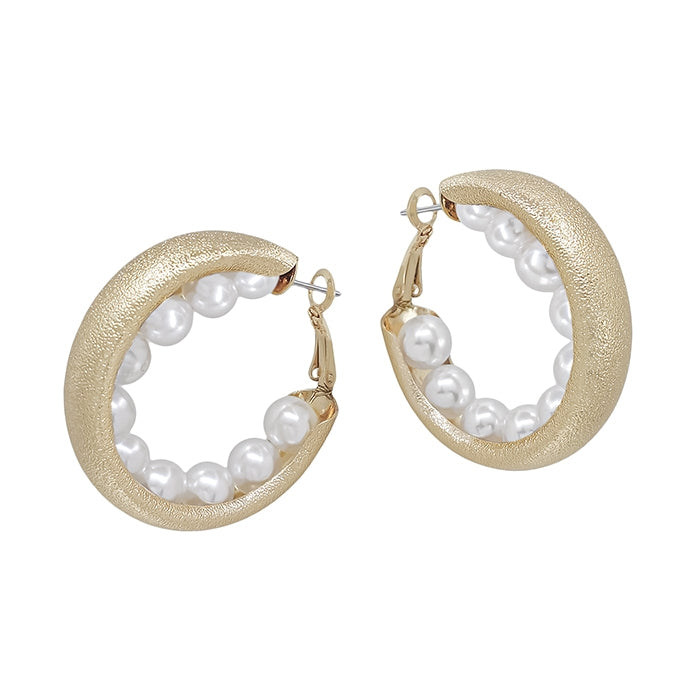 Satin Gold Hoop with Pearls Lined Inside Earring