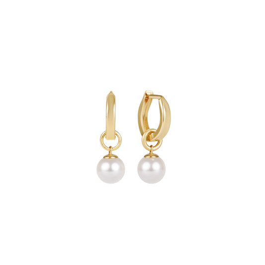 Huggie Gold 0.5" Hoop - Classic Pearl 8mm Charm - The Season Boutique
