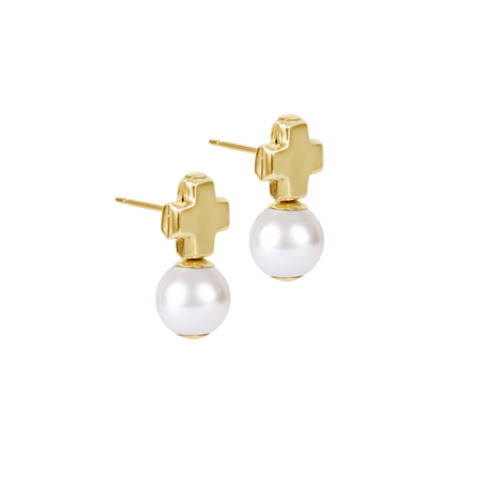 Signature Cross Small Gold Stud - Classic Pearl - The Season Boutique