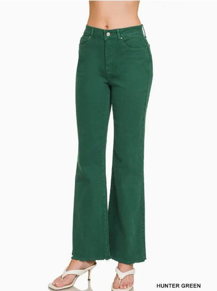 Acid Wash Fray Hem Wide Pants