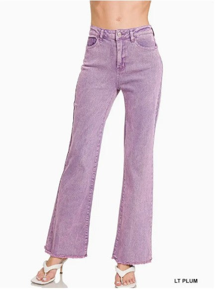 Acid Wash Fray Hem Wide Pants