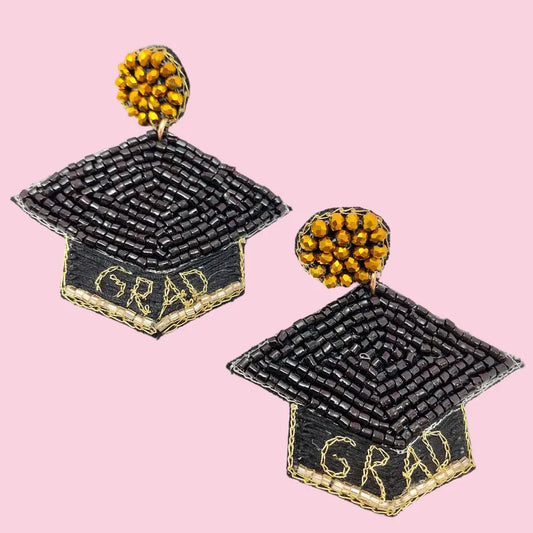 Grad Cap Beaded Earrings