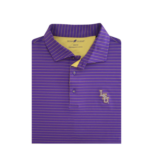 LSU Baseball Stacked Purple 3/8 Stripe Performance Polo