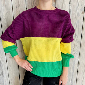 Mardi Gras Color Block Sweater