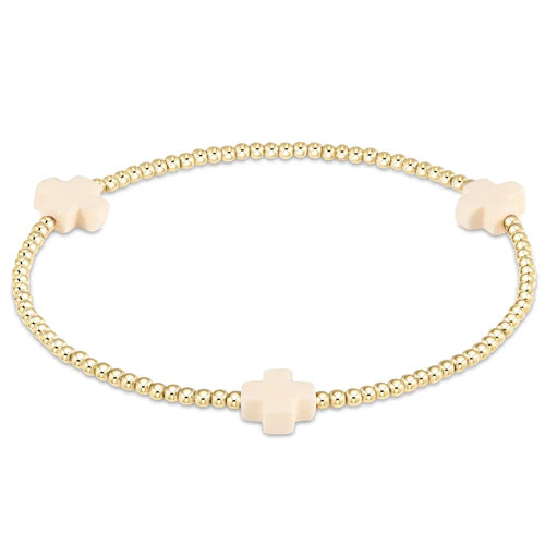 Signature Cross Gold Pattern 2mm Bead Bracelet -Off White
