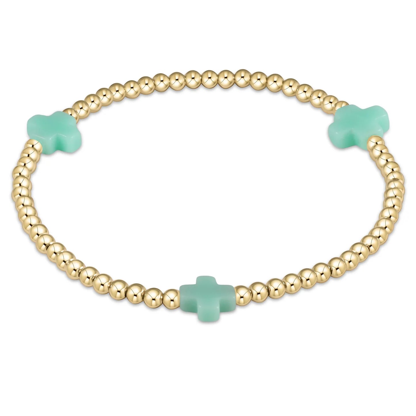 signature cross gold pattern 3mm bead bracelet -Turquoise