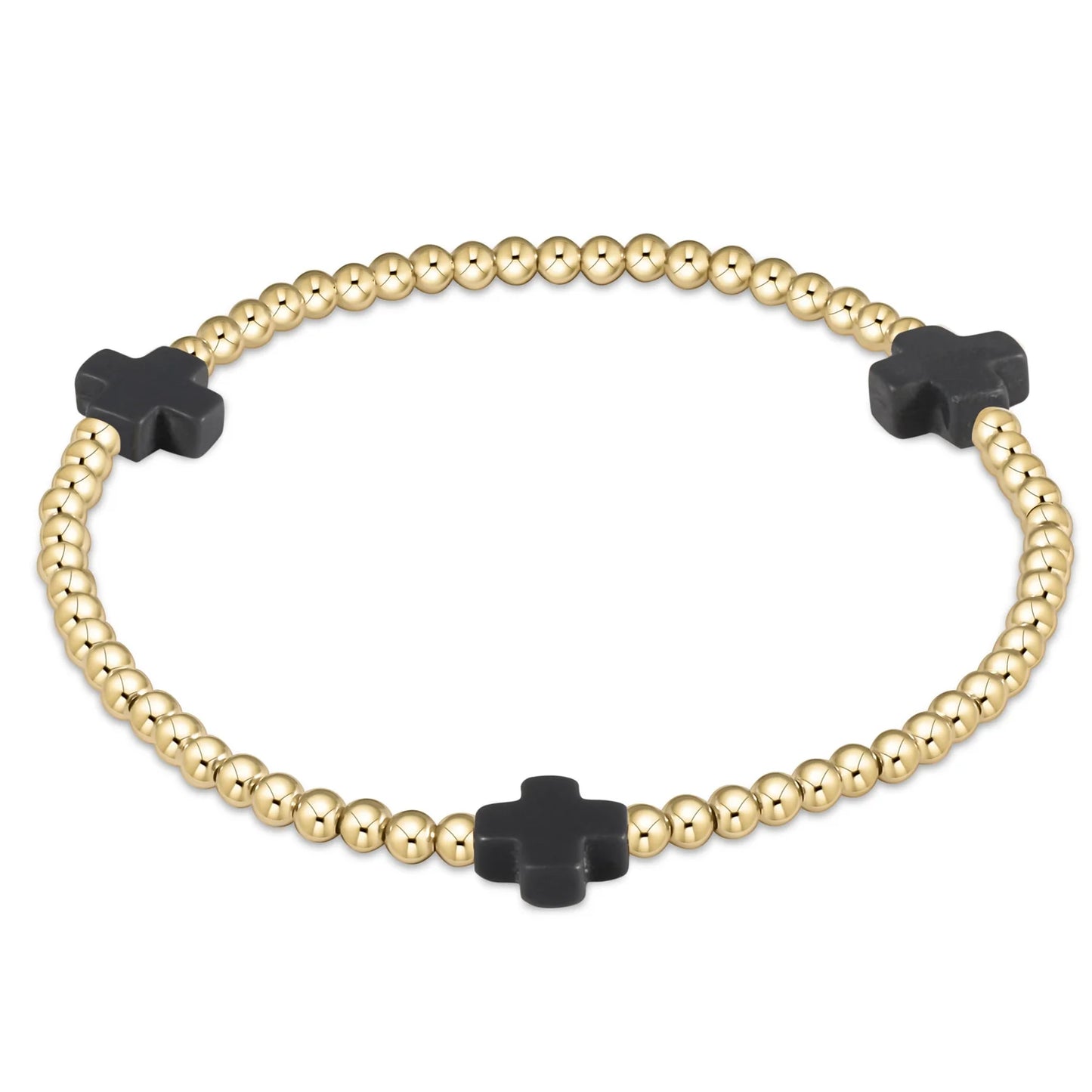 signature cross gold pattern 3mm bead bracelet -Onyx