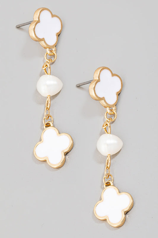 Clover & Pearl Drop Earrings