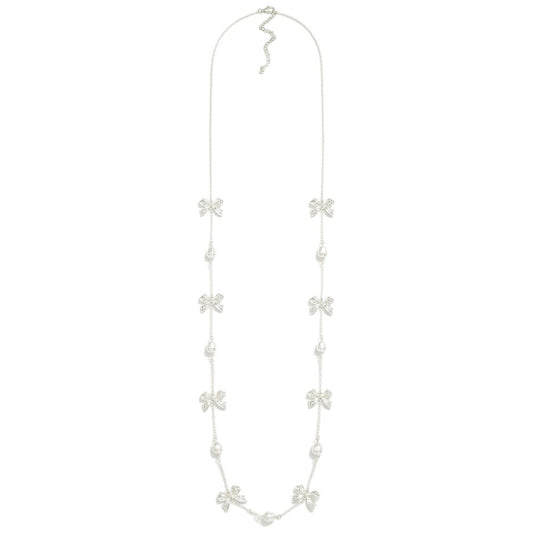 Pearl and Bow Long Necklace