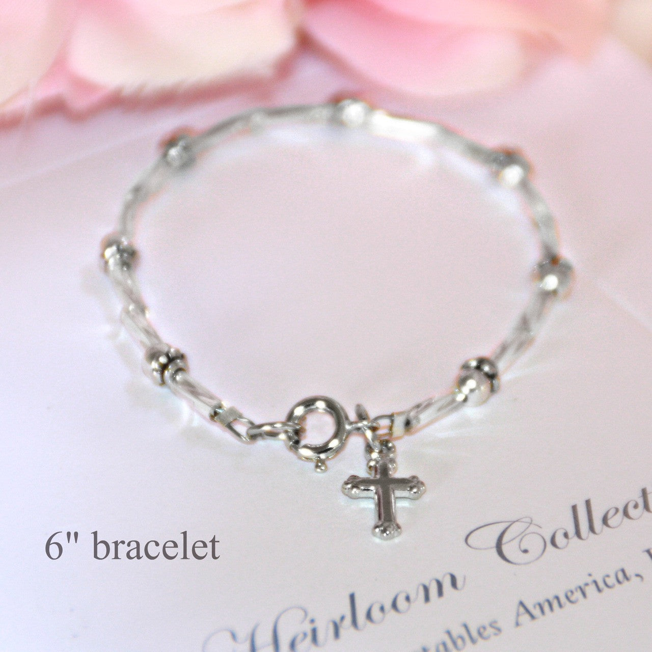 Silver Glass Beads Classic Bracelet w/ Cross