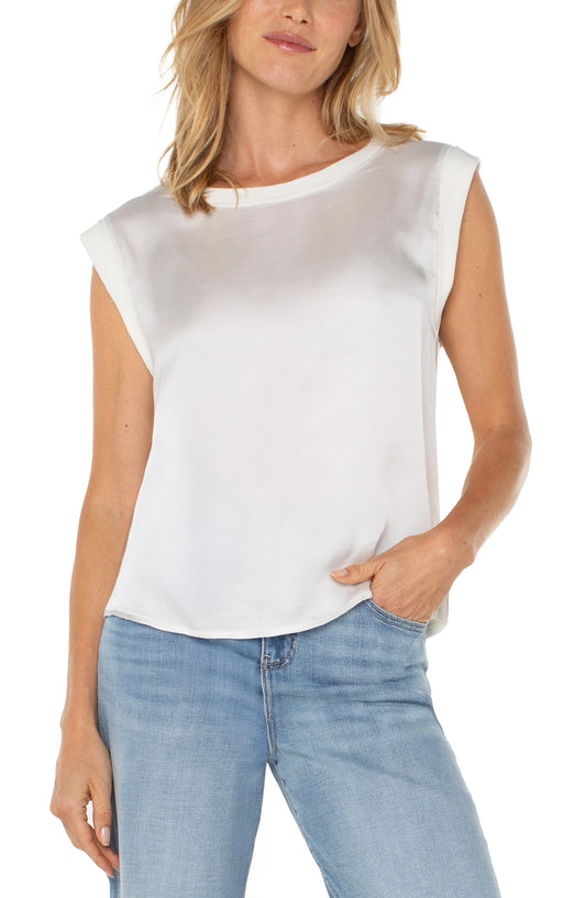 Sleeveless Woven To Knit Top