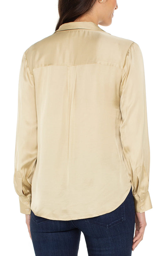 Long Sleeve Button Front Woven Shirt