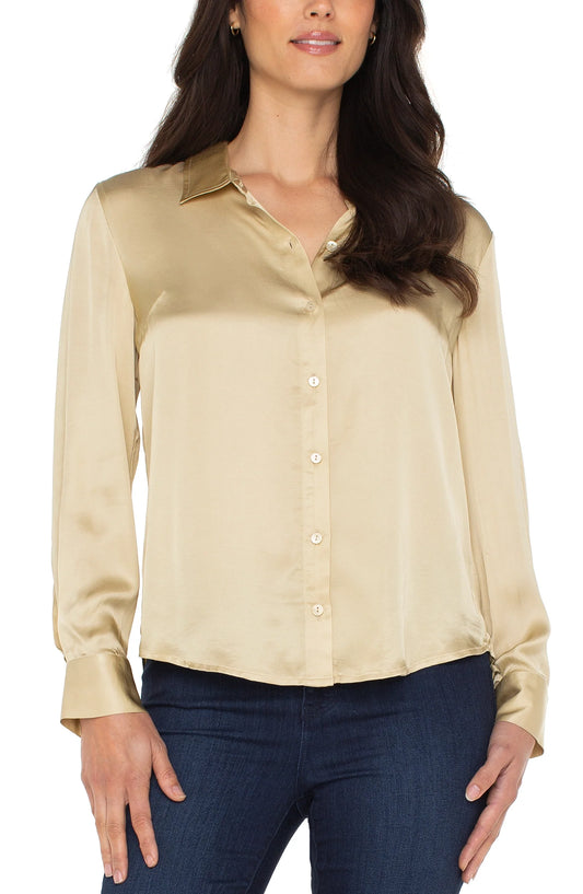 Long Sleeve Button Front Woven Shirt