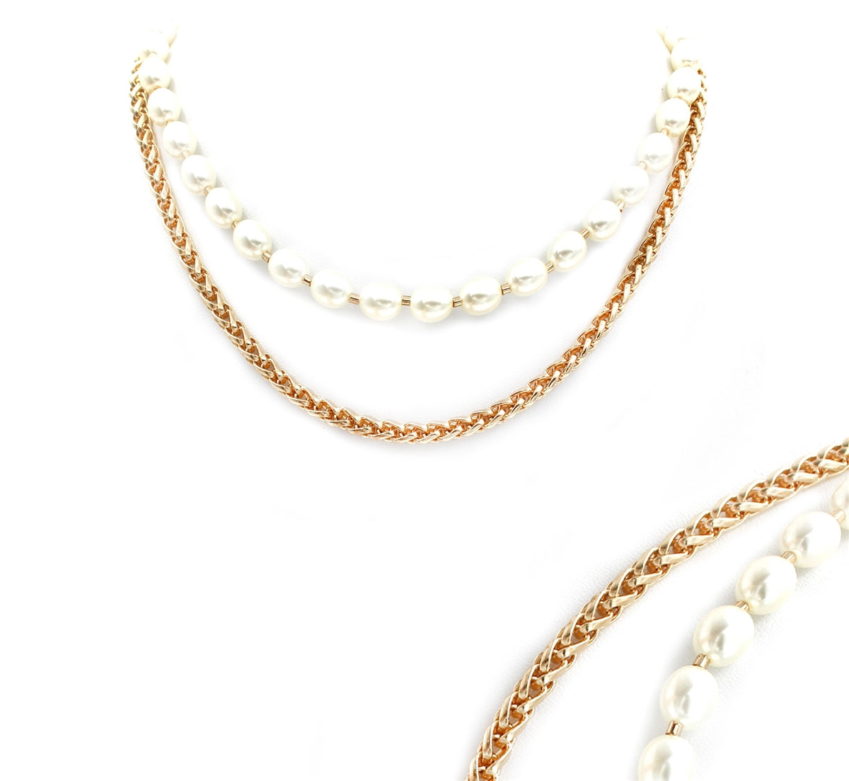 Freshwater Pearl and Gold Chain Layered Necklace