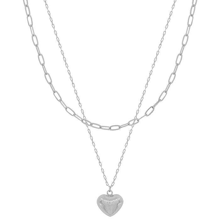 Silver Heart Layered Necklace