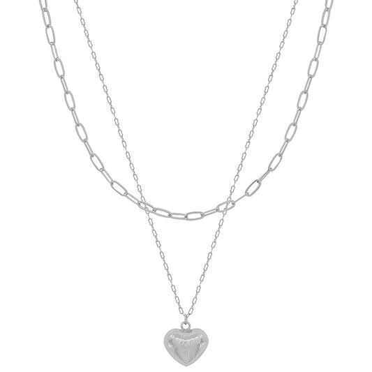 Silver Heart Layered Necklace