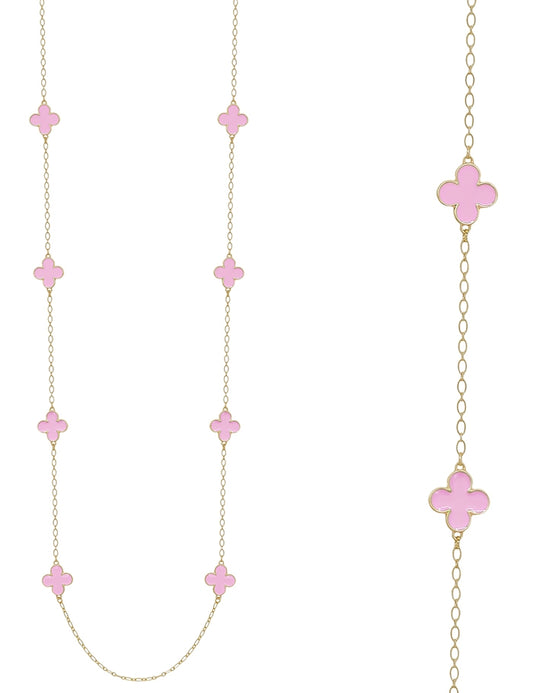 Pink Clover with Gold Chain Necklace