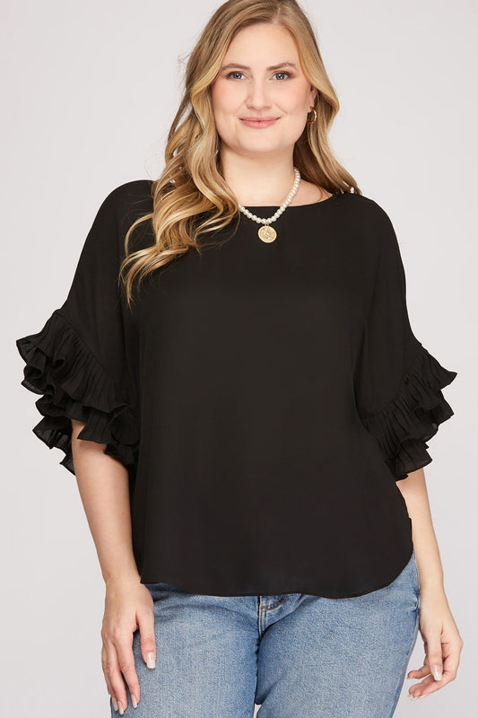 PLEATED RUFFLE SLEEVE TOP - The Season Boutique