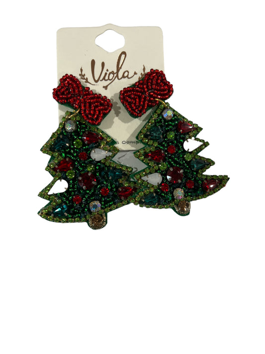 Beaded Green Christmas Tree Earrings