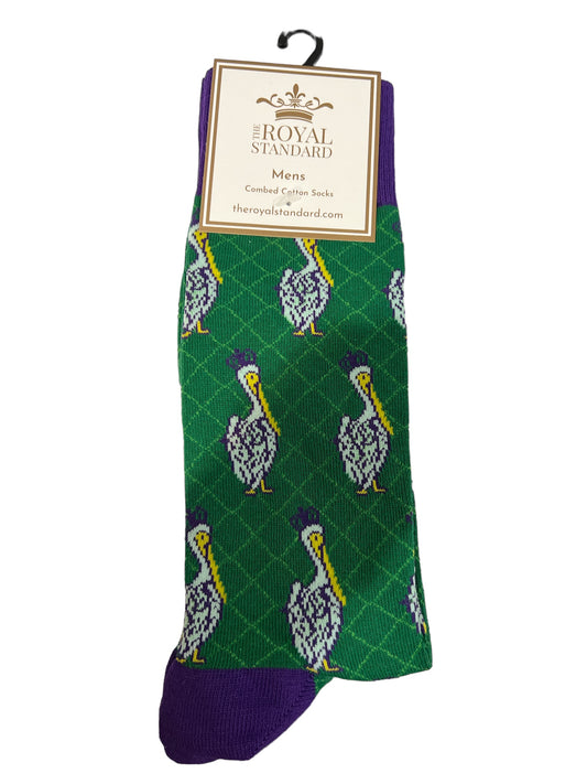 Men's Mardi Gras Pelican Socks Green/Purple One Size