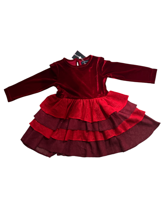Girls Red Velvet Tiered Dress