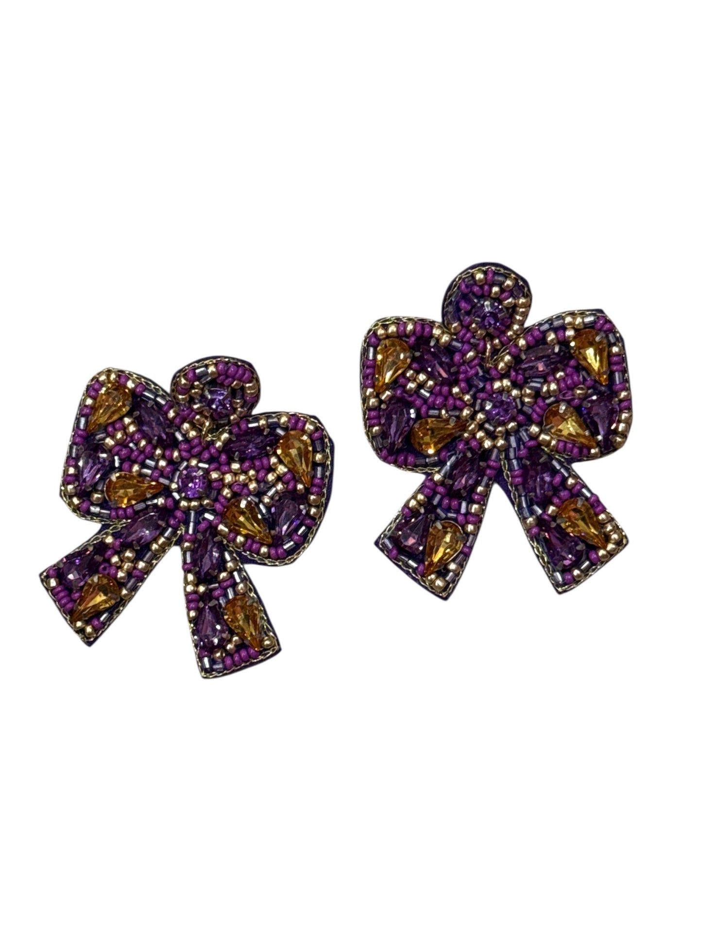 Purple and Gold Bow Earrings