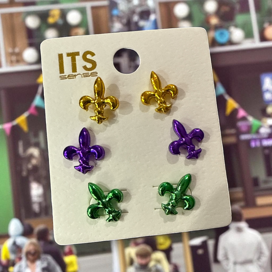 Fleur de Lis Earrings 3 set Mardi Gras