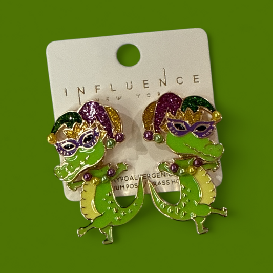 Mardi Gras Alligator Earrings