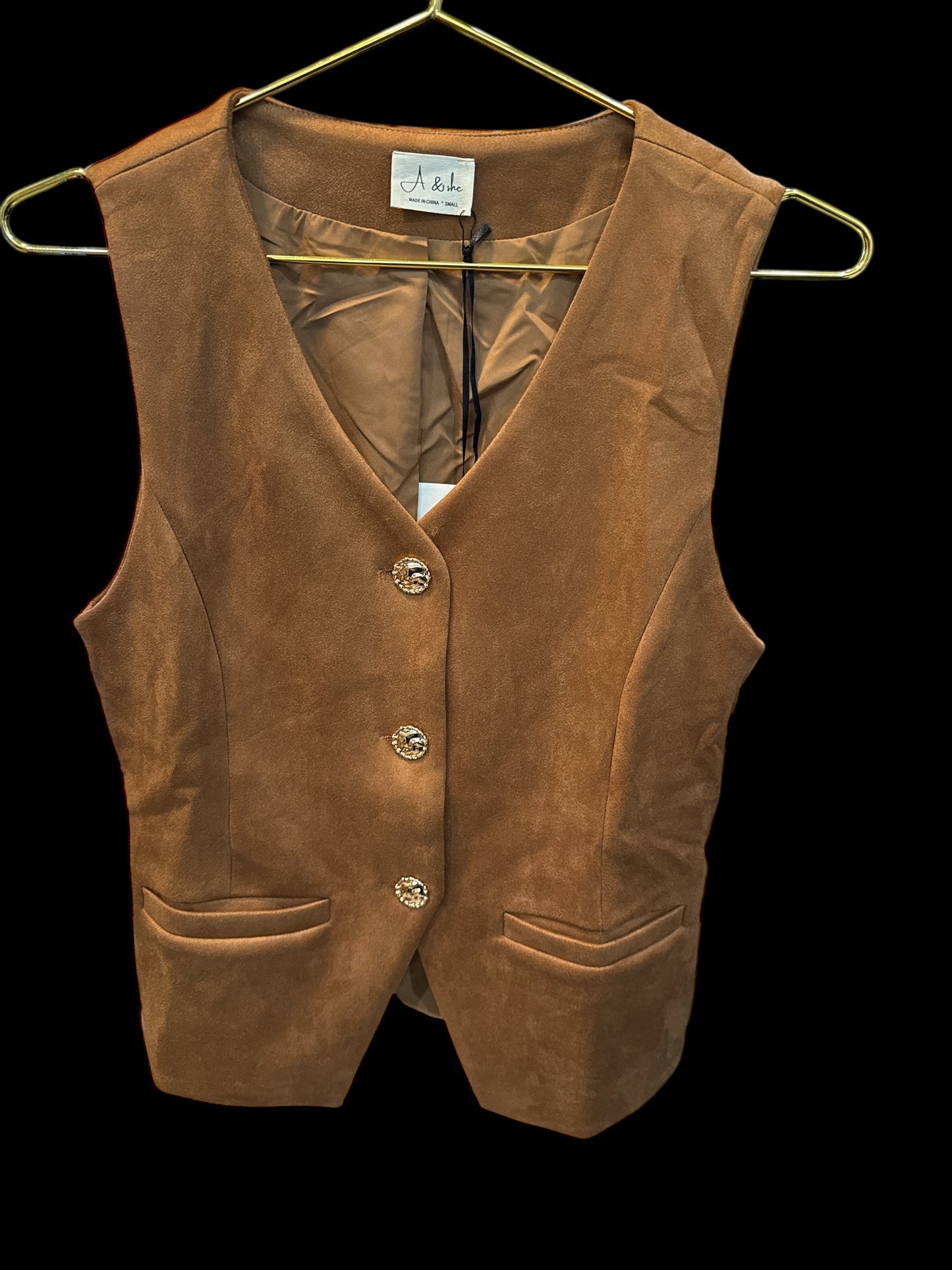 V-Neck Front Button Suede Vest - The Season Boutique