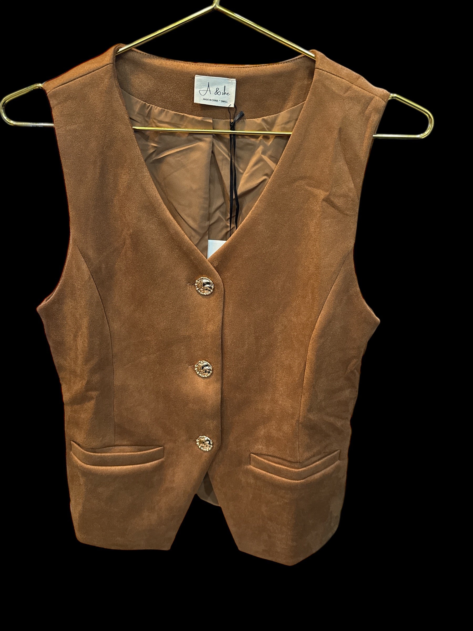 V-Neck Front Button Suede Vest - The Season Boutique