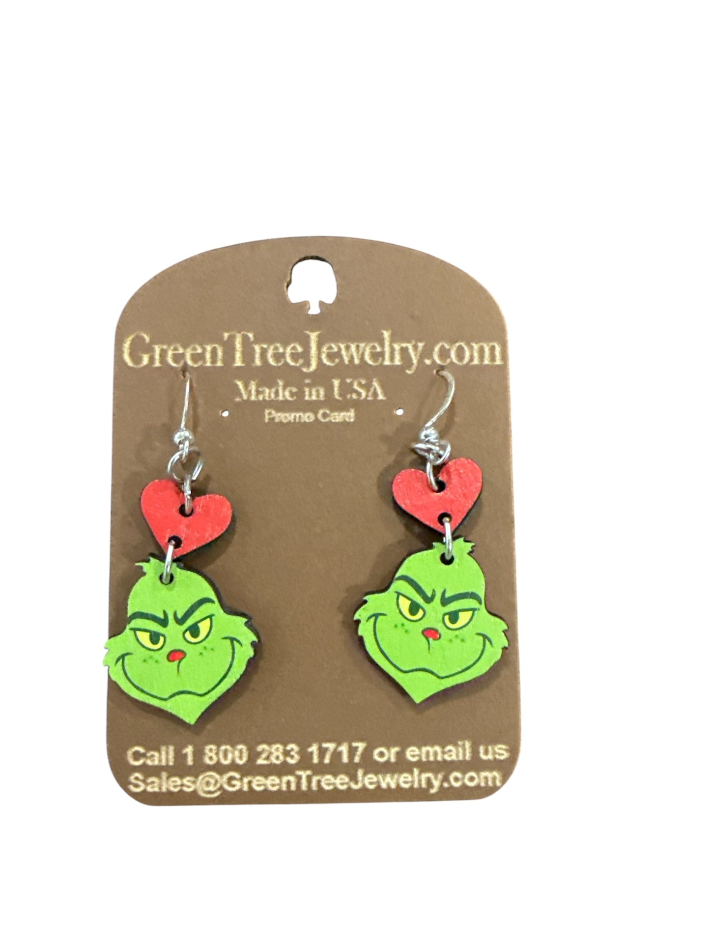 Grinch face heart earrings