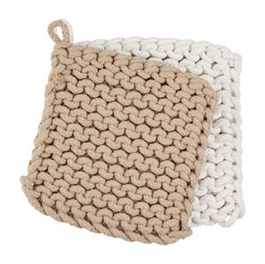 Taupe & White Crochet Pot Holder Set