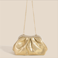 Rhinestone Embellished Metallic Finish Evening Bag  Gold