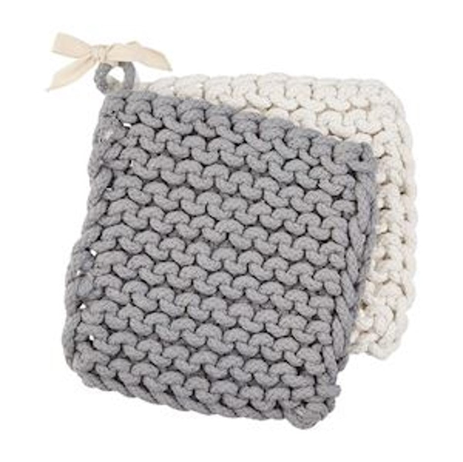 White & Gray Crochet Pot Holder Set