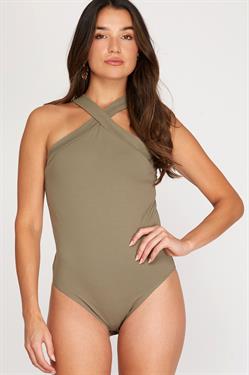 CROSS FRONT HALTER BODYSUIT