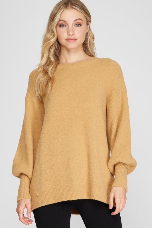 PUFF SLEEVE SOFT TOUCH KNIT SWEATER - The Season Boutique