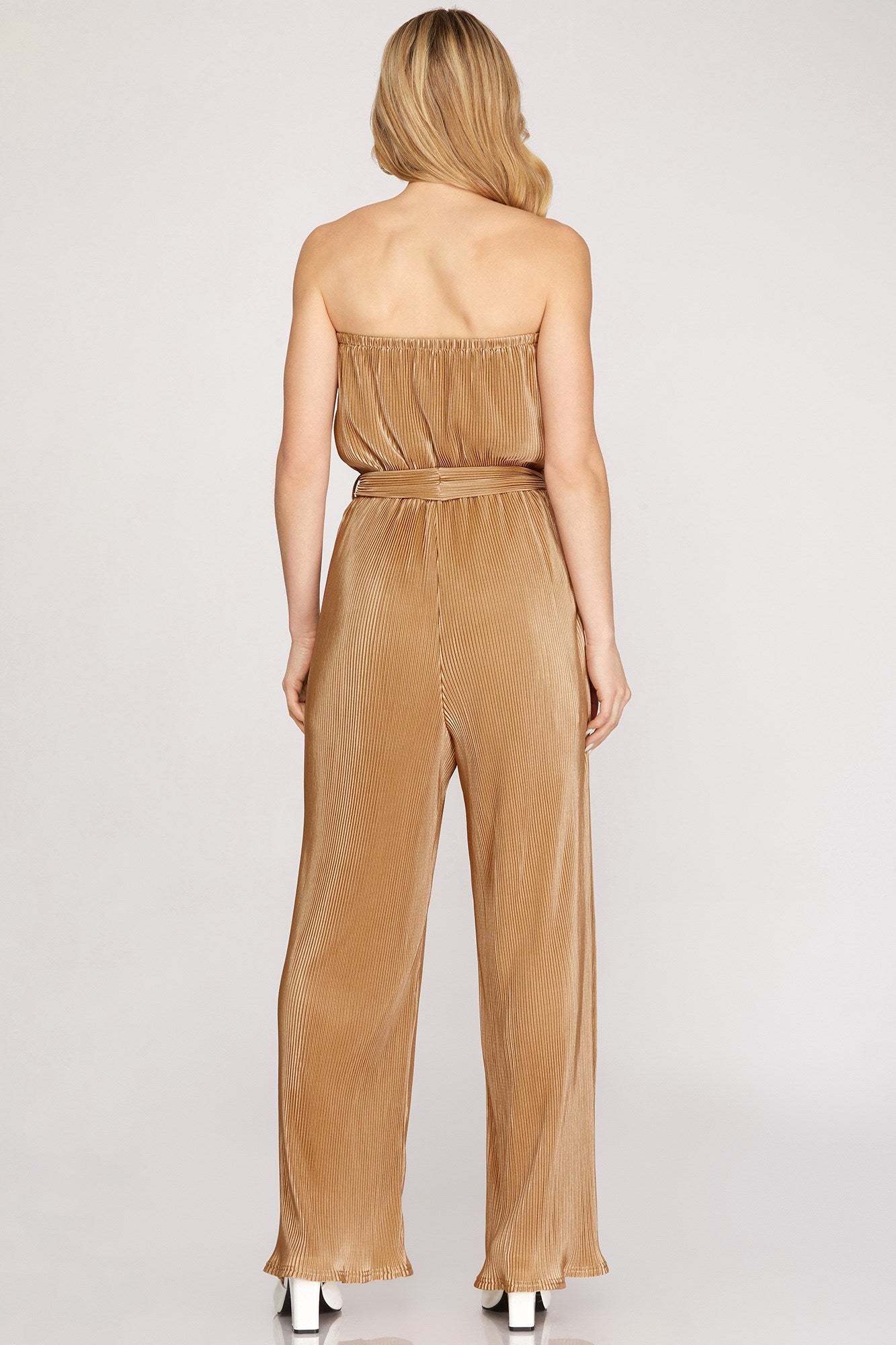 PLISSE WOVEN TUBE JUMPSUIT WITH WAIST TIE - The Season Boutique